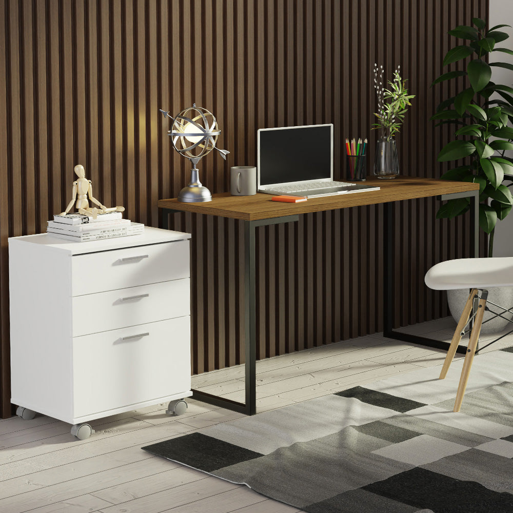 Combo Escritorio/Oficina con Mesa Industrial + Cajonera Marrón/Blanco Madesa
