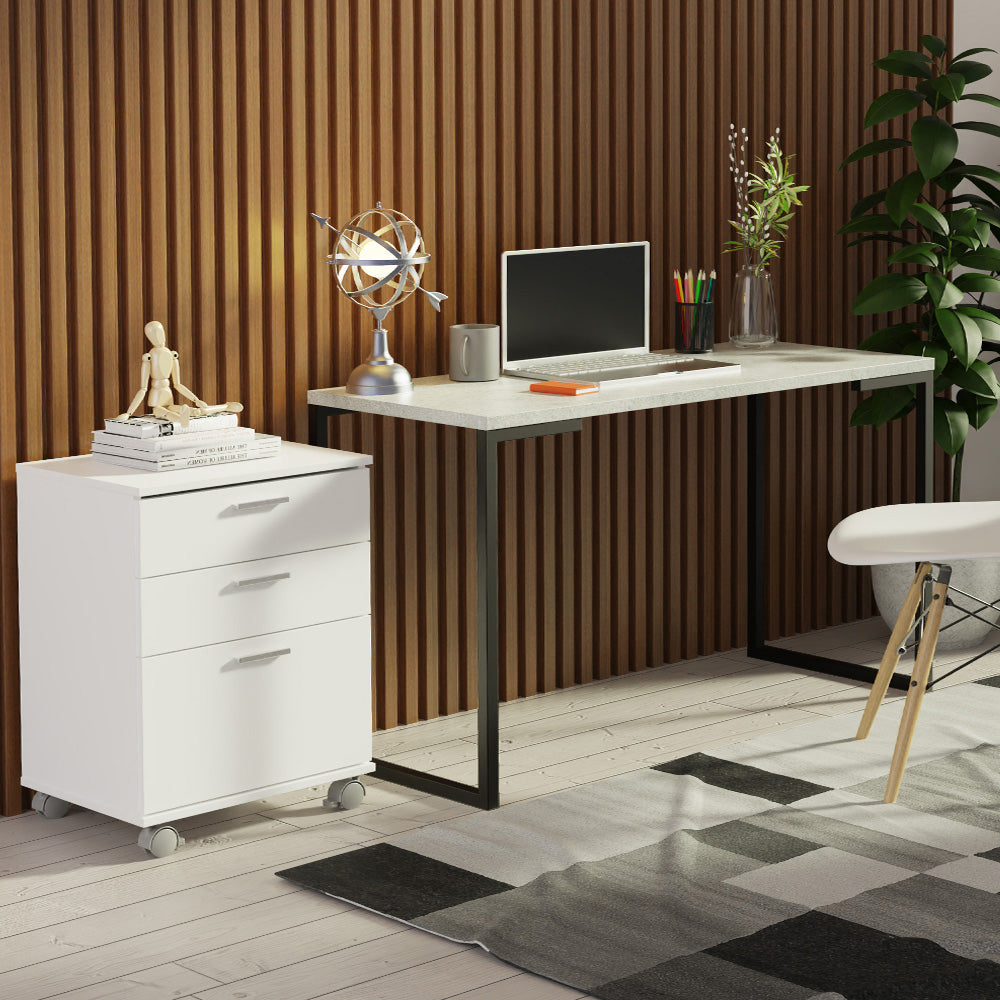 Combo Escritorio/Oficina con Mesa Industrial + Cajonera Blanco/Gris Madesa