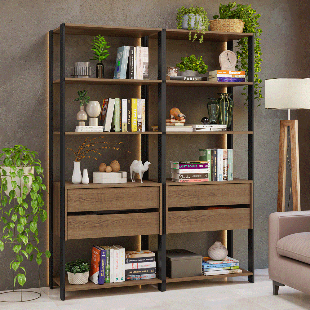 Estante Multiuso para Libros 140 cm 4 Cajones Marrón/Negro Madesa
