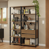 Mueble/Estante de Oficina Multiusos, 129 cm, 9 Estantes, 2 Cajones, Marrón/Negro
