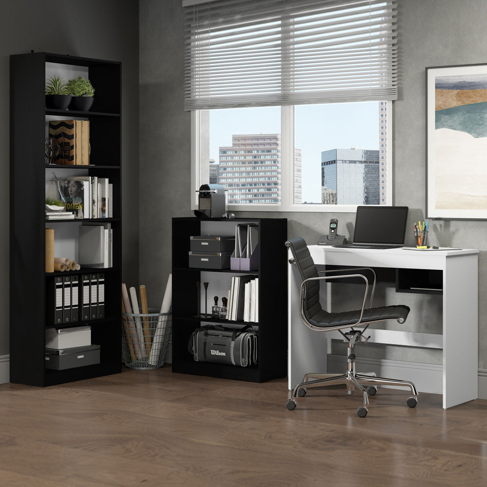 Escritorio Madesa Rubi + Estante 6908 + Estante 6907 Negro/Blanco