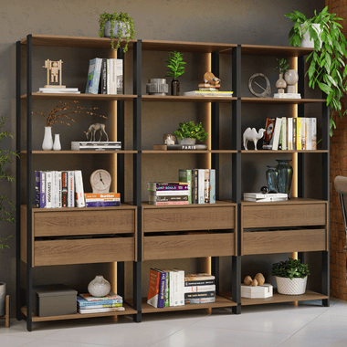 Estante Multiuso para Libros 210 cm 6 Cajones Marrón/Negro Madesa