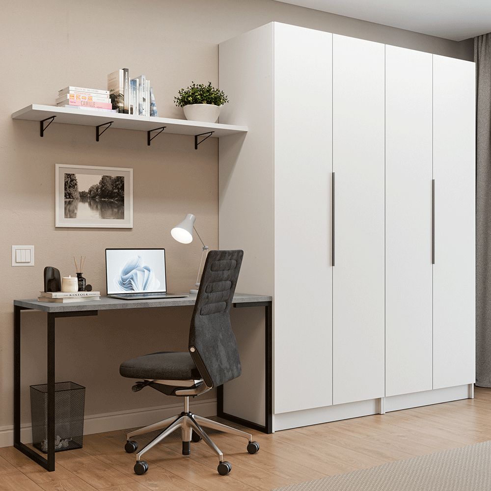 Conjunto Home Office 2 Placard Neo 1 Escritorio 2 Repisas Blanco Madesa