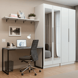 Conjunto Home Office 2 Placard con Espejos Neo 1 Escritorio y 2 Repisas Blanco Madesa