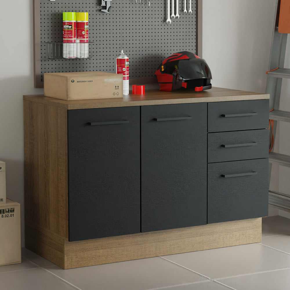 Bajo Mesada Multiuso 120cm 2 Puertas 3 Cajones Marrón/Negro Agata Madesa