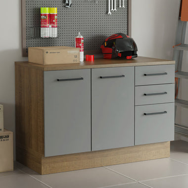 Bajo Mesada Multiuso 120 cm 2 Puertas 3 Cajones Marrón/Gris Agata Madesa