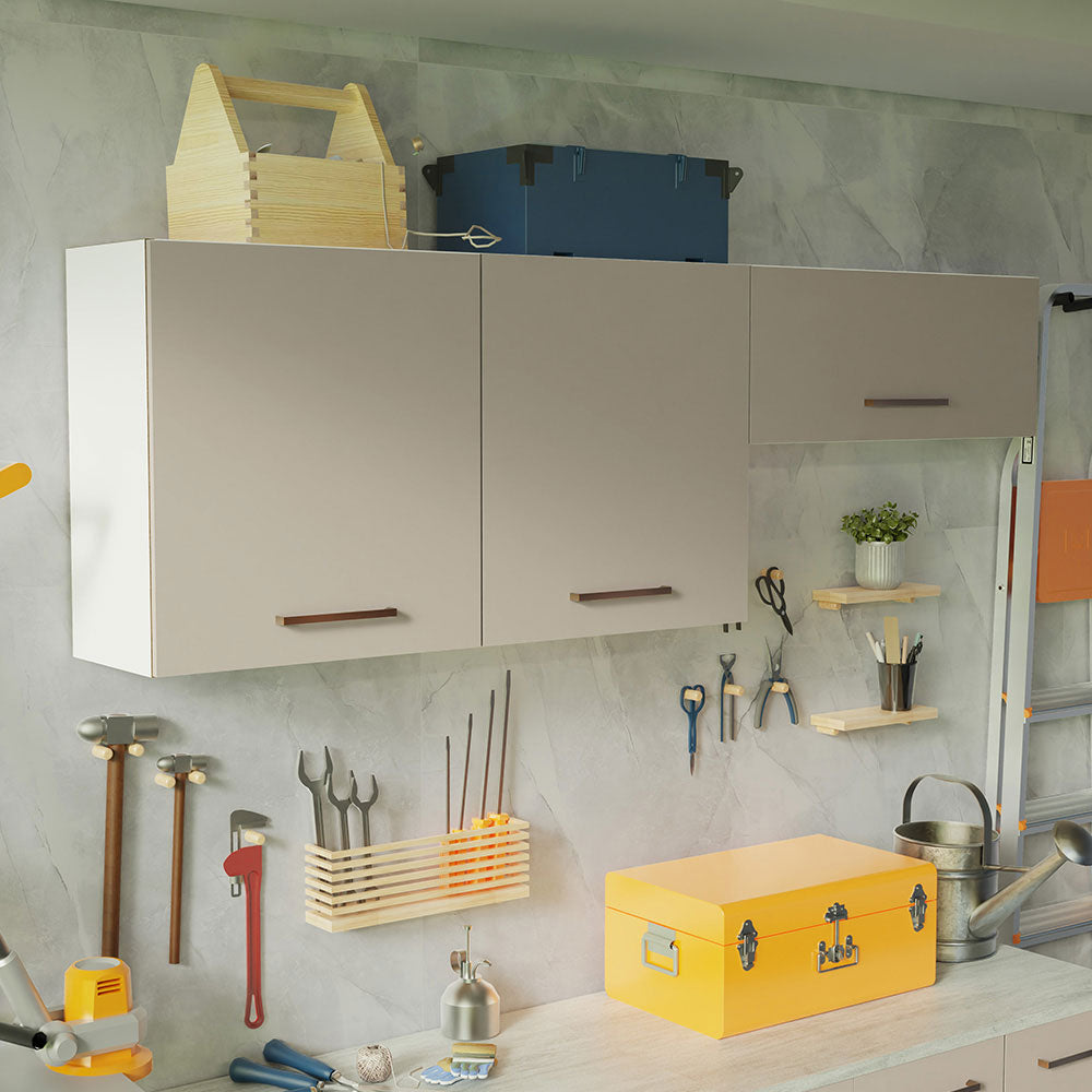 Kit con 2 Gabinetes superiores 3 Puertas Blanco/Crema Agata