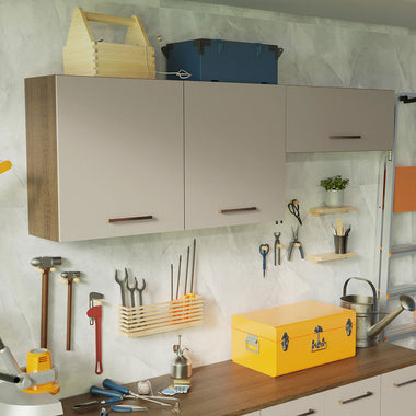 Kit con 2 Alacena Multiuso 200 cm 3 Puertas Marrón/Crema Agata Madesa