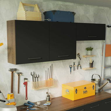 Kit con 2 Alacena Multiuso 200 cm 3 Puertas Marrón/Negro Agata Madesa
