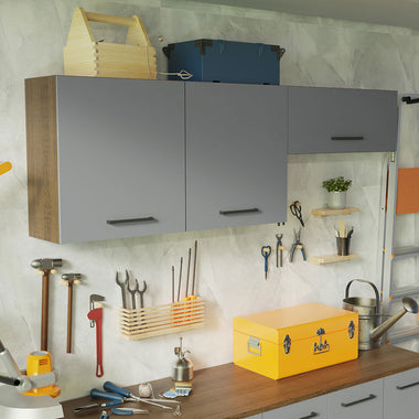 Kit con 2 Alacena Multiuso 200 cm 3 Puertas Marrón/Gris Agata Madesa
