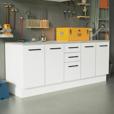 Kit con 2 Bajo Mesada Multiuso 200 cm 4 Puertas 3 Cajones Blanco Agata Madesa