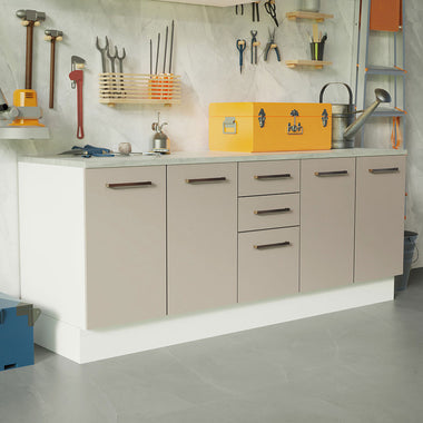 Kit con 2 Bajo Mesada Multiuso 200 cm 4 Puertas 3 Cajones Blanco/Crema Agata Madesa