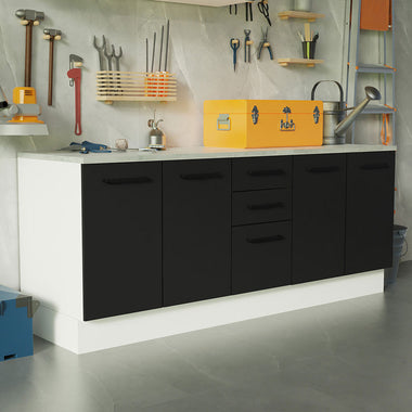 Kit con 2 Bajo Mesada Multiuso 200 cm 4 Puertas 3 Cajones Blanco/Negro Agata Madesa