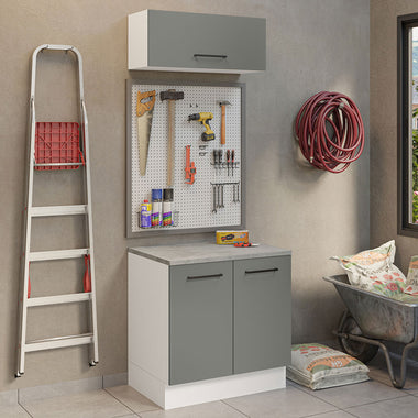 Kit con Bajo Mesada y Alacena Multiuso 80 cm Blanco/Gris Agata Madesa