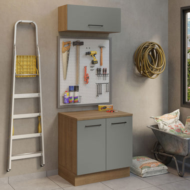 Kit con Bajo Mesada y Alacena Multiuso 80 cm Marrón/Gris Agata Madesa