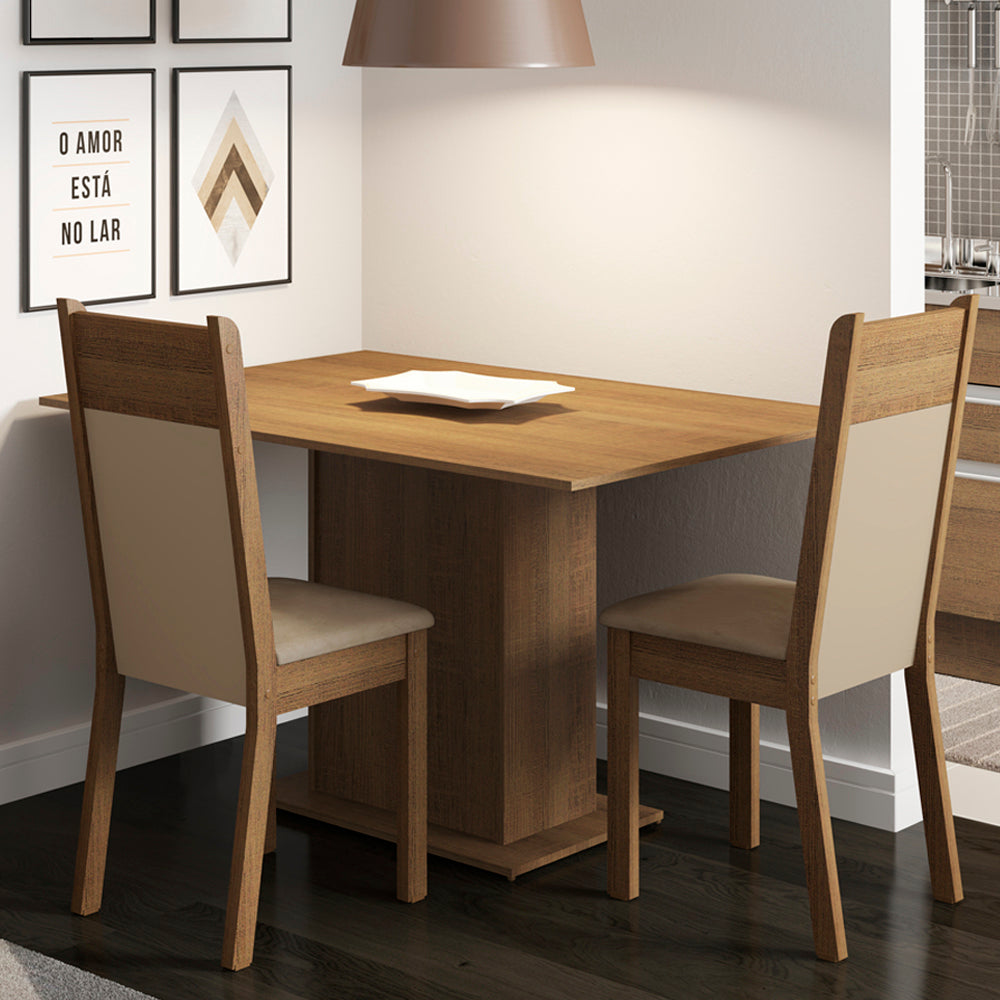 Juego de Comedor Madesa Gabi Mesa Tapa de Madera con 2 Sillas Marrón/Crema/Sintético Beige