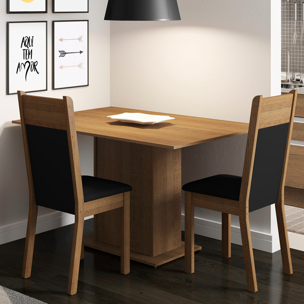 Juego de Comedor Madesa Gabi Mesa Tapa de Madera con 2 Sillas Marrón/Negro/Sintético Negro