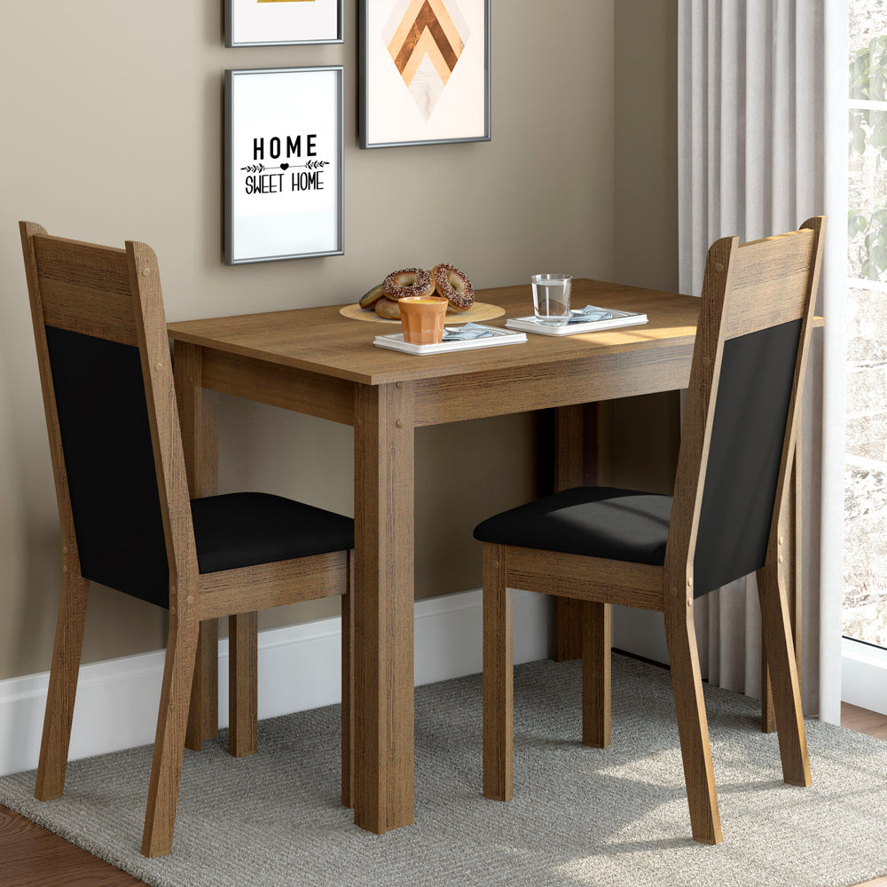 Juego de Comedor Madesa Lola Mesa Tapa de Madera con 2 Sillas Marrón/Negro/Sintético Negro