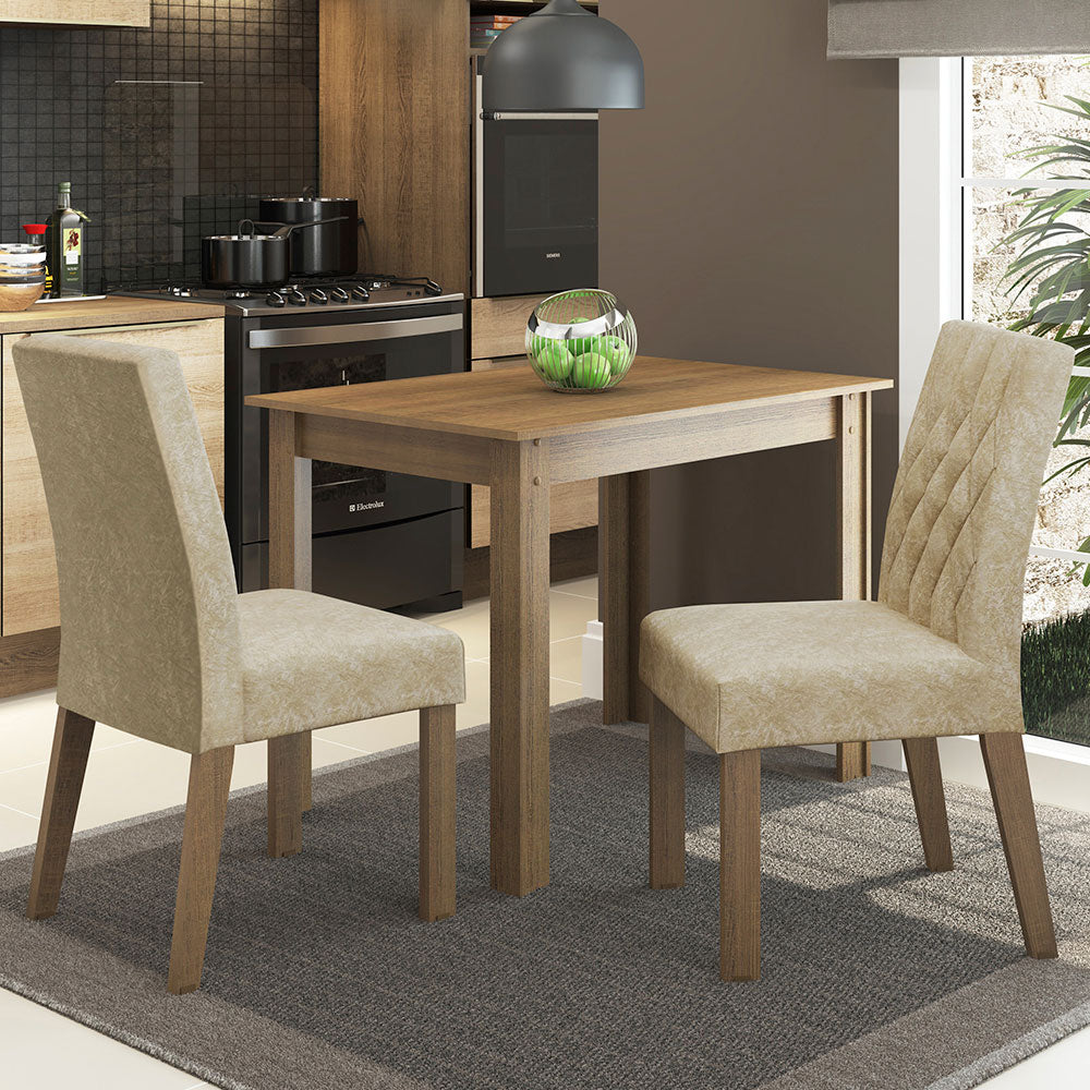 Juego de Comedor Mesa Tapa de Madera 2 Sillas Marrón/Imperial Lídia Madesa