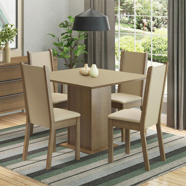 Juego de Comedor 4 Sillas Marrón/Crema/Perla Alana Madesa