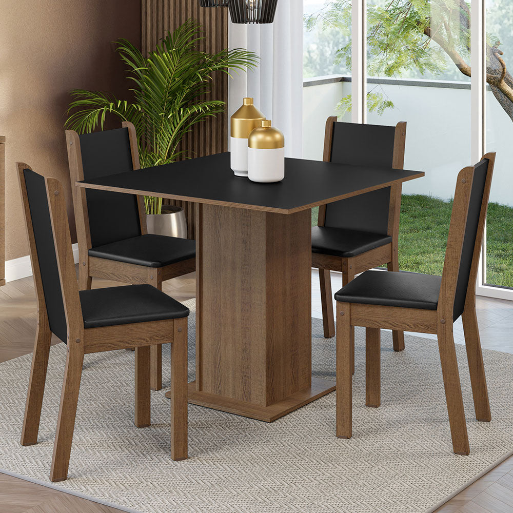 Juego de Comedor Madesa Alana Mesa Tapa de Madera con 4 Sillas Marrón/Negro