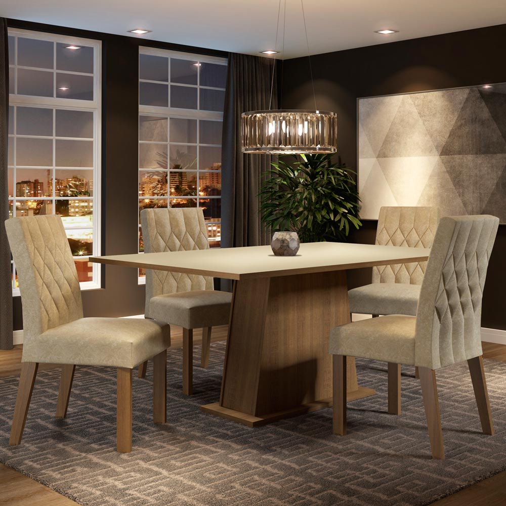 Juego de Comedor Madesa Ingrid Mesa Tapa de Madera con 4 Sillas Marrón/Crema/Imperial