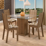 Juego de Comedor Madesa Maya Mesa Tapa de Vidrio con 4 Sillas Marrón/Lírio Beige
