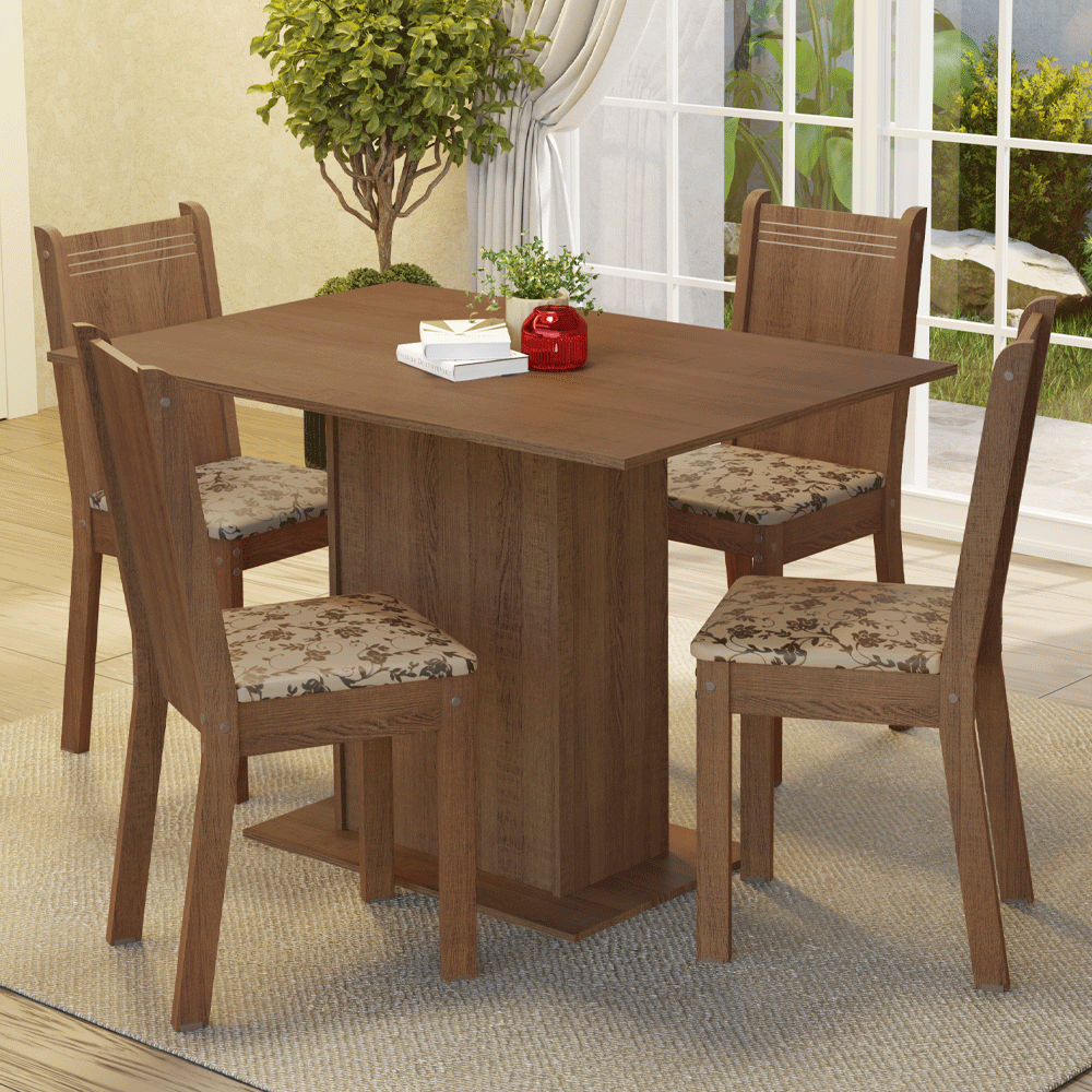 Juego de Comedor Madesa Luana Mesa Tapa de Madera con 4 Sillas Marrón/Beige Marrón