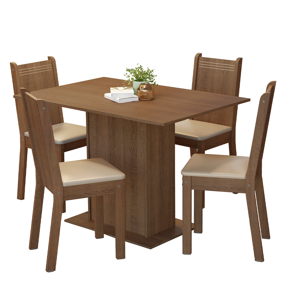 Juego de Comedor Luana Mesa Rectangular Tapa de Madera con 4 Sillas Marrón/Beige Madesa