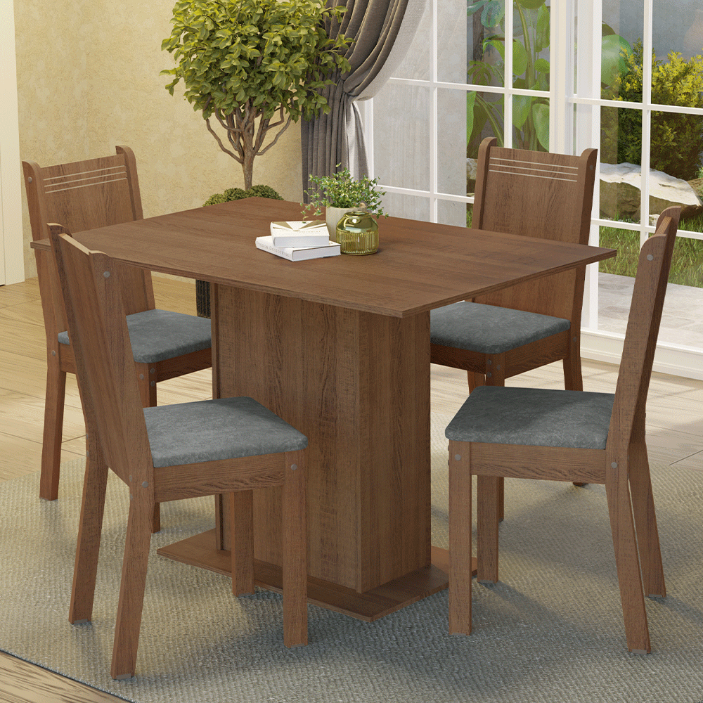 Juego de Comedor Mesada de Madera 4 Sillas Luana Marrón/Silver