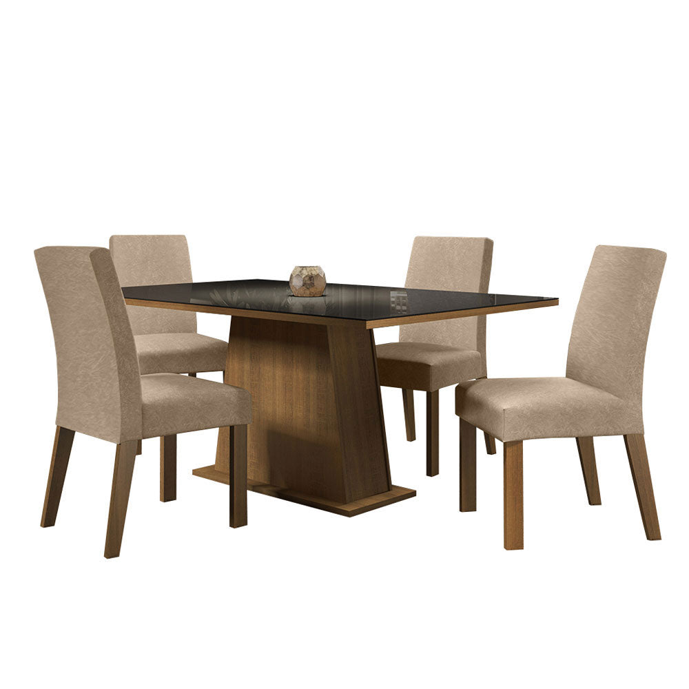 Juego de Comedor Madesa Sabrina Mesa con Tapa de Vidrio y 4 Sillas Marrón/Negro/Imperial