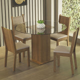 Juego de Comedor Madesa Débora Mesa Tapa de Vidrio Redondo 4 Sillas Marrón/Beige