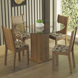 Juego de Comedor Madesa Débora Mesa Tapa de Vidrio Redondo 4 Sillas Marrón/Beige Marrón