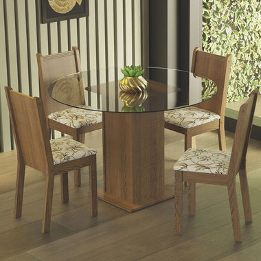 Juego de Comedor Mesa Redonda y Tapa de Vidrio 4 Sillas Marrón/Lirio Beige Débora Madesa