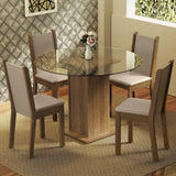 Juego de Comedor Madesa Nanda Mesa Tapa de Vidrio Redondo 4 Sillas Marrón/Crema/Beige