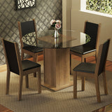 Juego de Comedor Madesa Nanda Mesa Tapa de Vidrio Redondo 4 Sillas Marrón/Negro