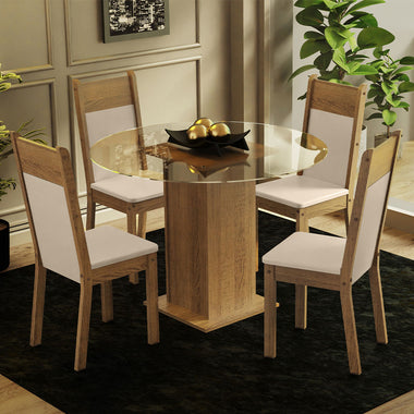 Juego de Comedor con Vidrio Sobrepuesto 4 Sillas Marrón/Beige Beta Madesa