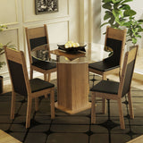Juego de Comedor Madesa Beta Mesa Tapa de Vidrio Redondo 4 Sillas Marrón/Negro