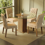Juego de Comedor Madesa Iris Mesa Tapa de Vidrio Redondo con 4 Sillas Marrón/Imperial