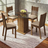 Juego de Comedor Madesa Paula Mesa Tapa de Vidrio Redondo 4 Sillas Marrón/Beige