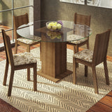 Juego de Comedor Madesa Paula Mesa Tapa de Vidrio Redondo 4 Sillas Marrón/Lírio Beige