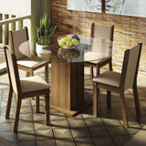 Juego de Comedor Madesa Madu Mesa Tapa de Vidrio Redondo 4 Sillas Marrón/Crema/Beige