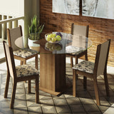 Juego de Comedor Madesa Madu Mesa Tapa de Vidrio Redondo 4 Sillas Marrón/Crema/Beige Marrón