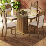 Juego de Comedor Madesa Ana Mesa Tapa de Vidrio Redondo 4 Sillas Marrón/Crema/Beige