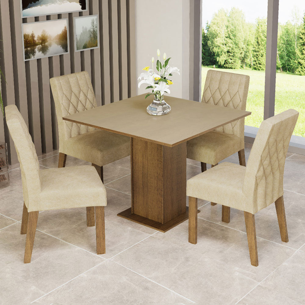 Juego de Comedor Madesa Rejane Mesa Tapa de Madera 4 Sillas Marrón/Crema/Imperial