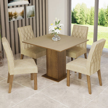 Juego de Comedor con Vidrio Sobrepuesto 4 Sillas Marrón/Crema/Imperial Rejane Madesa