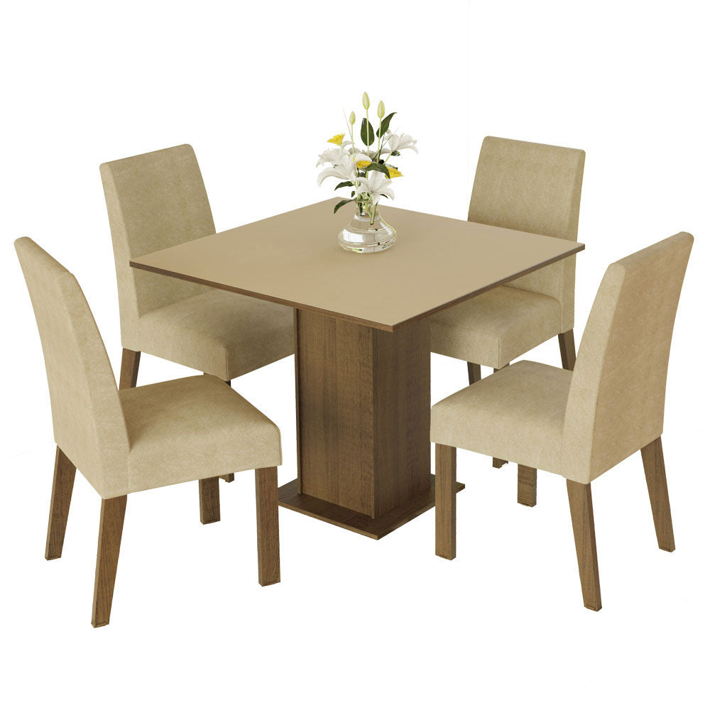 Juego de Comedor Madesa Deise Mesa con Tapa de Madera 4 Sillas Marrón/Crema/Imperial