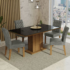Juego de Comedor con Vidrio Sobrepuesto 4 Sillas Marrón/Negro/Silver Marilia Madesa