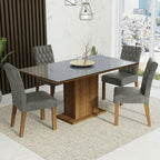 Juego de Comedor con Vidrio Sobrepuesto 4 Sillas Marrón/Gris/Silver Marilia Madesa