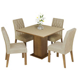 Juego de Comedor Mesa con Tapa de Madera 4 Sillas Livia Madesa - Marrón/Crema/Imperial